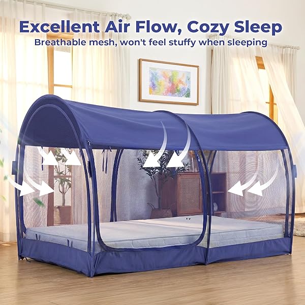 LEEDOR MOSQUITO NET BED TENT CANOPY INDOOR TENT PRIVACY BED FORT DREAM TENT FOR KIDS OR ADULT NAVY TWIN 75 X 39 X 47H” (MATTRESS NOT INCLUDED)