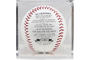 SYNGUCK Baseball Gift for Grandson-Clear Acrylic Display Case-Heartfelt Grandparents to Grandson Baseball with Inspirational Message - Perfect Birthday, Graduation Gift