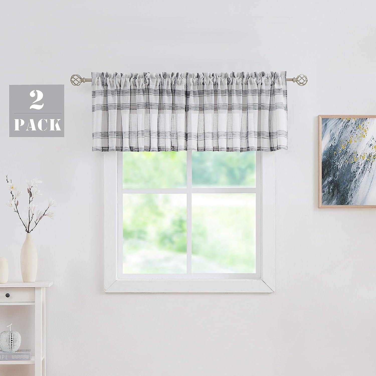 28 length Sheer Tie Up Valance Curtain Linen Window Curtain Black