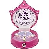 ZomefinKiu Girls 6th Birthday Princess ~ Pink Charm Bracelet, Crown Shape Keepsake Jewelry Box, 6 Year Old Girl Birthday Outfit for 6th Bday Party