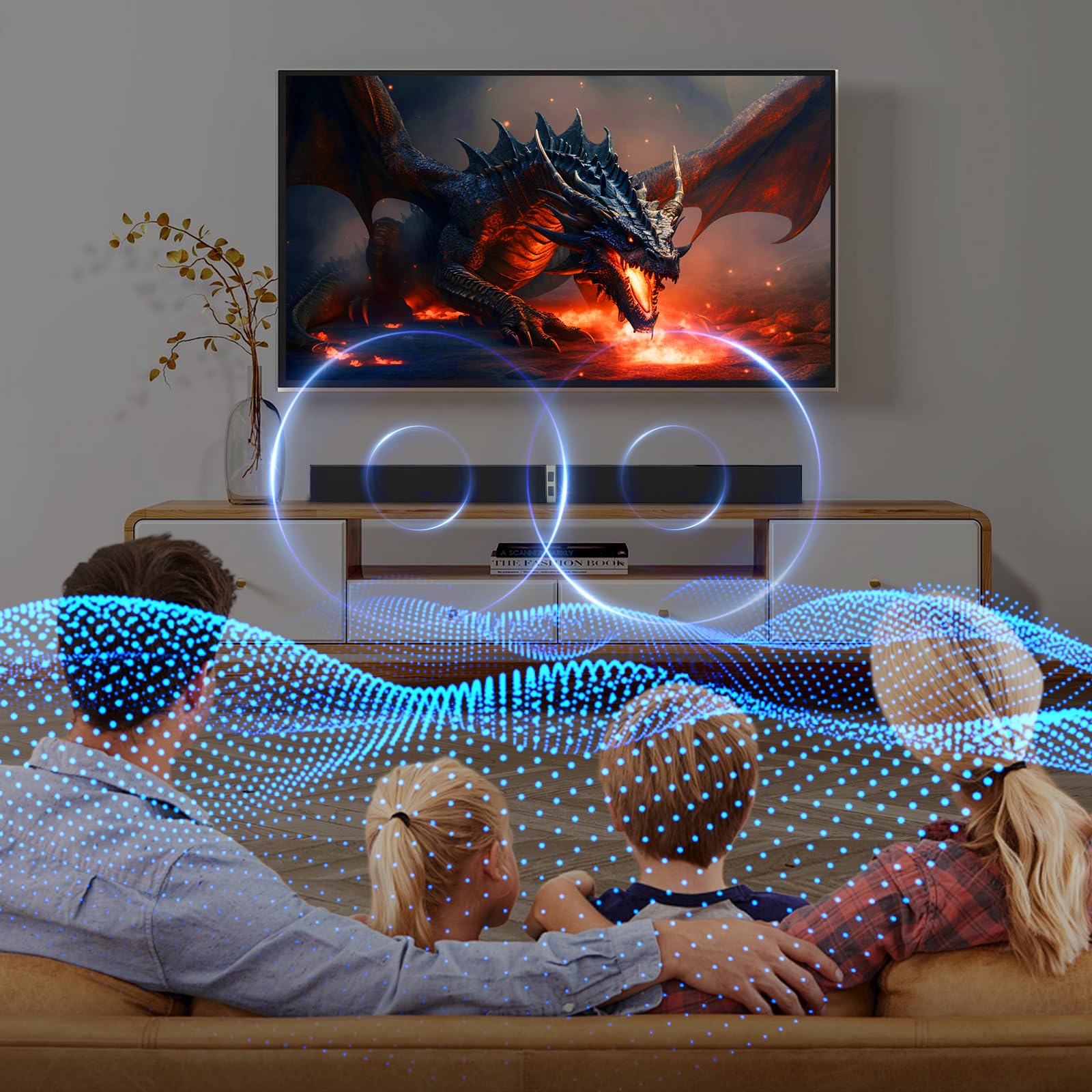 MZEIBO Sound Bar for Smart TV，80W Detachable Bluetooth Soundbar with Powerful Bass, 2-in-1 Home Theater Audio System, ARC/Optical/AUX Connectivity for TV/PC/Laptop/Game Console