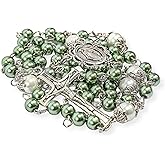 Nazareth Store Pearl Beads Rosary White Our Father Beaded Necklace Lourdes Medal & Cross Crucifix Spiritual Devotion