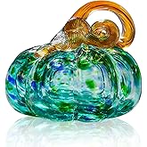 AOFEGRLT 3" Large Blown Glass Pumpkin Figurine Collectible Thanksgiving Fall Harvest Pumpkin Crystal Glass Paperweight Decorations for Home(Green)