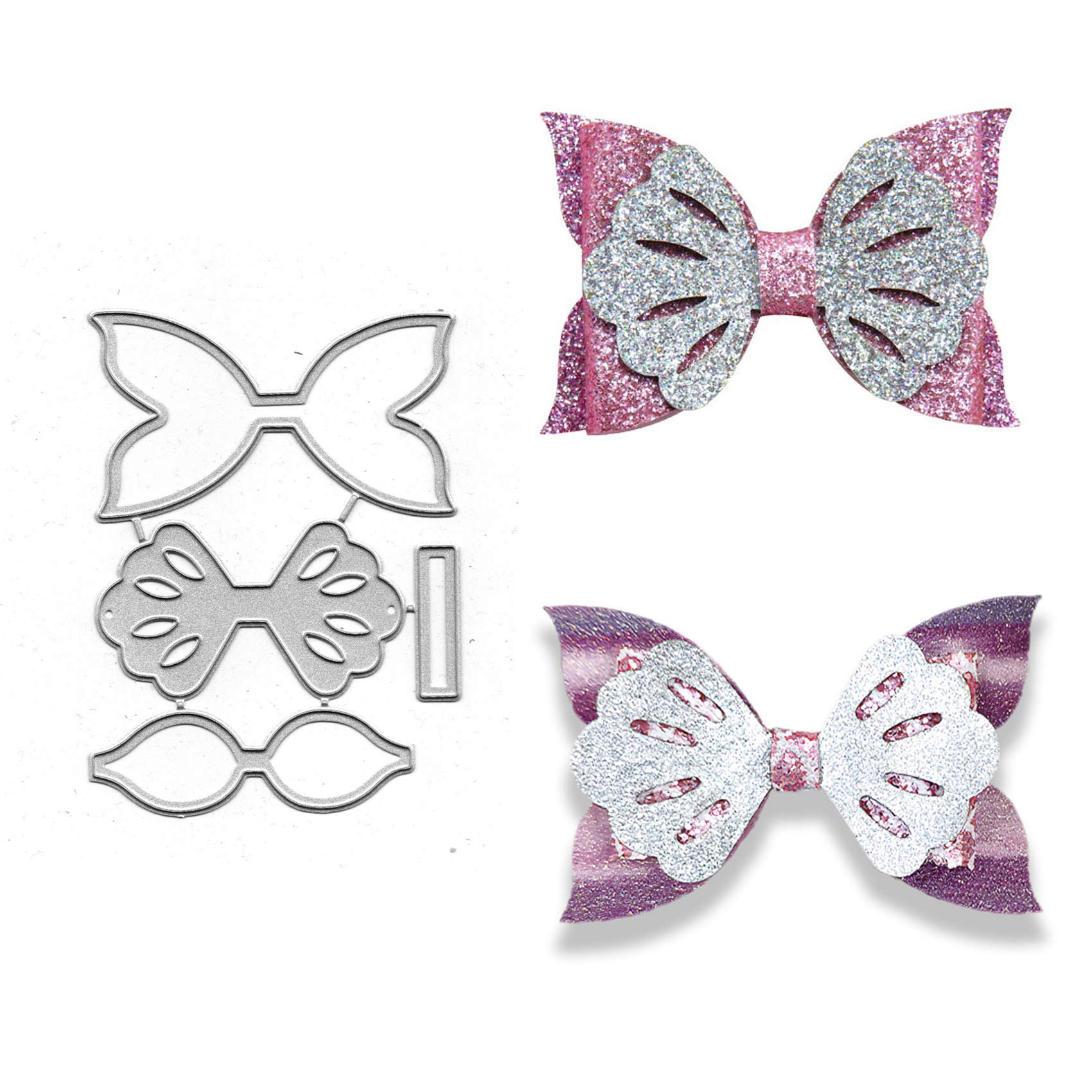 Fclily@JJ 3pcs Feather Bows Metal Die Cuts, Flower Kids Hair Bow Clip Cutting Dies, DIY Scrapbooking Decorative Embossing Paper Leather Scrapbooking Card Making