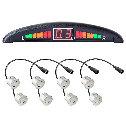 VSG® Einparkhilfe Kombi-Set für vorne&hinten mit Farb-Display und eingebauten Pieper in silber