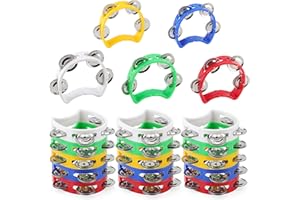SENJEOK 20 Pack Plastic Percussion Tambourine, 4 Inch Half Moon Musical Tambourines with 4 Bells, Mini Handheld Tambourine fo