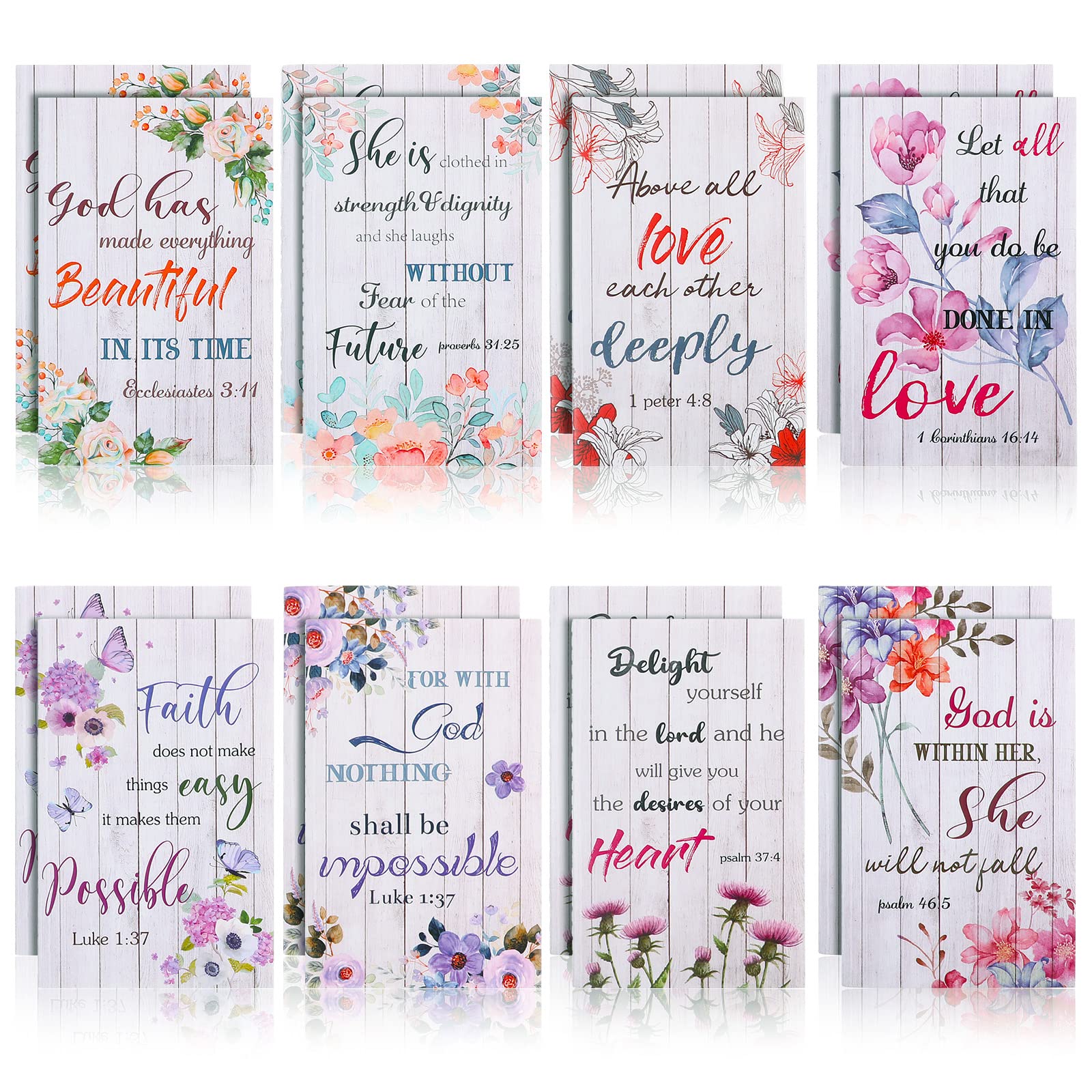 16 Pieces Flower Daily Prayer Faith Journals for Women, Rustic Floral Patterned Christian Bible Verse Notebooks Inspirational Scripture Quotes Pocket Notepads, School Office Supplies, 4.9 x 3.1 Inches