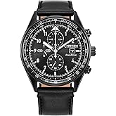 Citizen Men's Eco-Drive Weekender Sport Casual, Black Stainless Steel Watch, Black Leather Strap, Chronograph (Model: CA0775-01E)