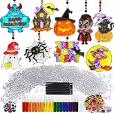 27 Sets Halloween Suncatcher Ornaments Decoration DIY Window Paint Art Craft Kit Jack-O'-Lantern Ghost Vampire Witch Spider Sun Catchers for Halloween Classroom Party Art Activity Trick or Treat Gift