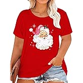 Rwabing Plus Size Christmas Shirts for Women Santa T-Shirt Xmas Holiday Tee Tops