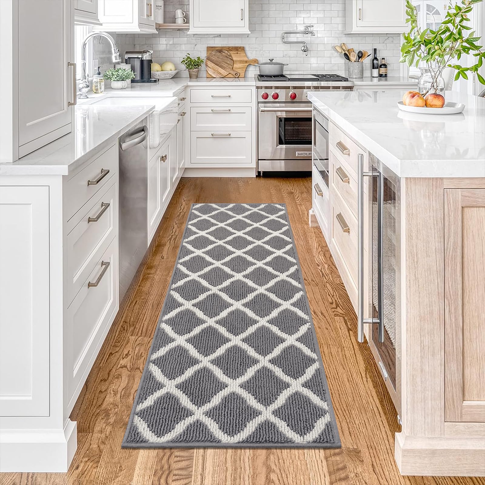 Photo 1 of SHACOS Narrow Runner Rugs 18"x40" Washable Non Slip Rubber Backing Long Kitchen Hall Carpet Dirt Trapper Floor Runner Mats for Entryway Living Room, Light Gray
