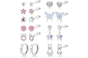 ADRAMATA 10 Pairs Hypoallergenic Earrings for Girls Women Small Surgical Steel Earrings for Sensitive Ears Cute Screw Back Stud Hoop Girls Earrings Kids Jewelry