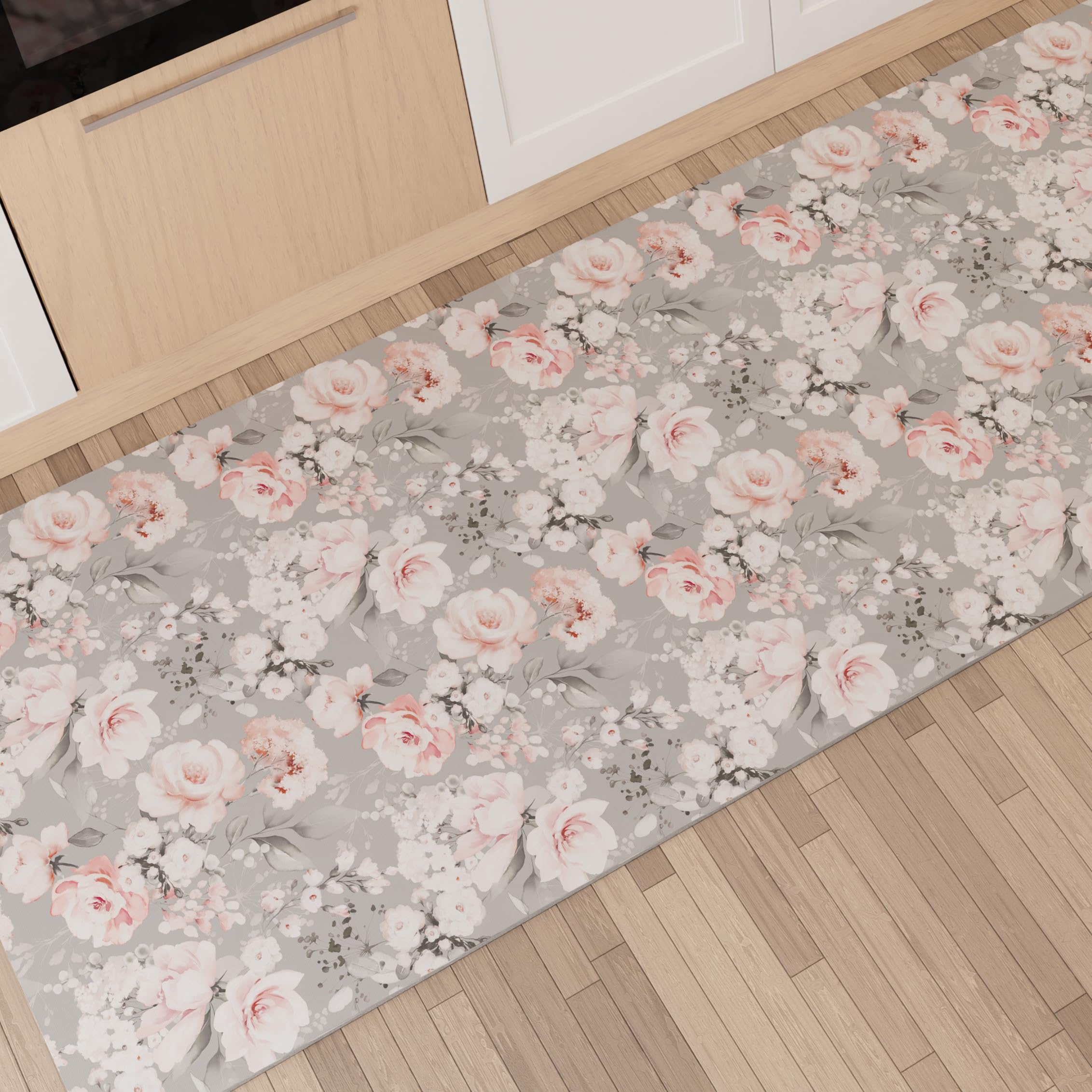 PETTI Artigiani Italiani - Kitchen Rug Runner Kitchen Non-Slip and Washable 52x480 cm Floral Design 17 Grey 100% Made in Italy