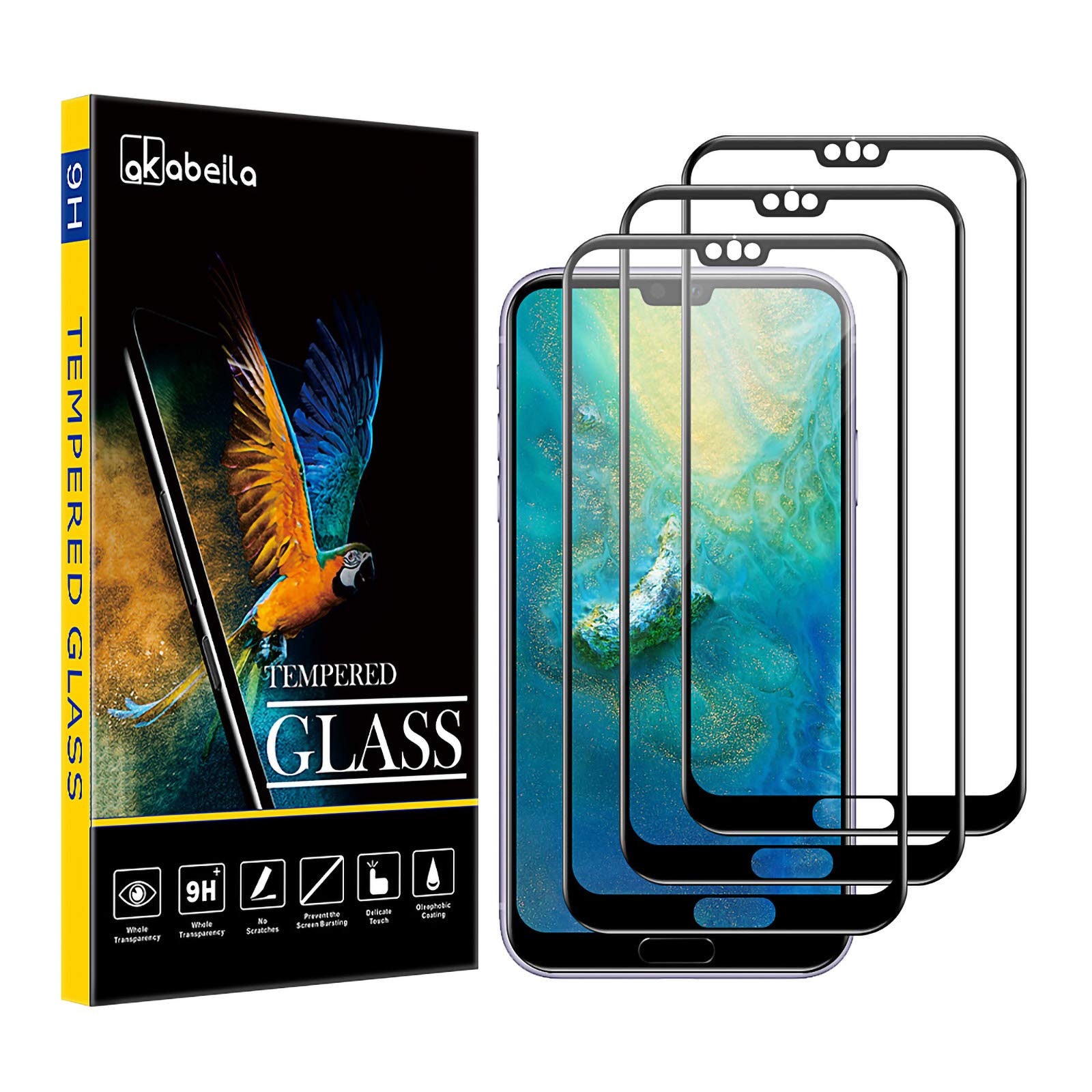 AKABEILA [3 Pack Screen Protector for Huawei P20 Pro Premium HD Tempered Glass for Huawei P20 Plus Protective Film 9H Hardness Case Friendly Anti Scratch Bubble Free [Full Coverage]