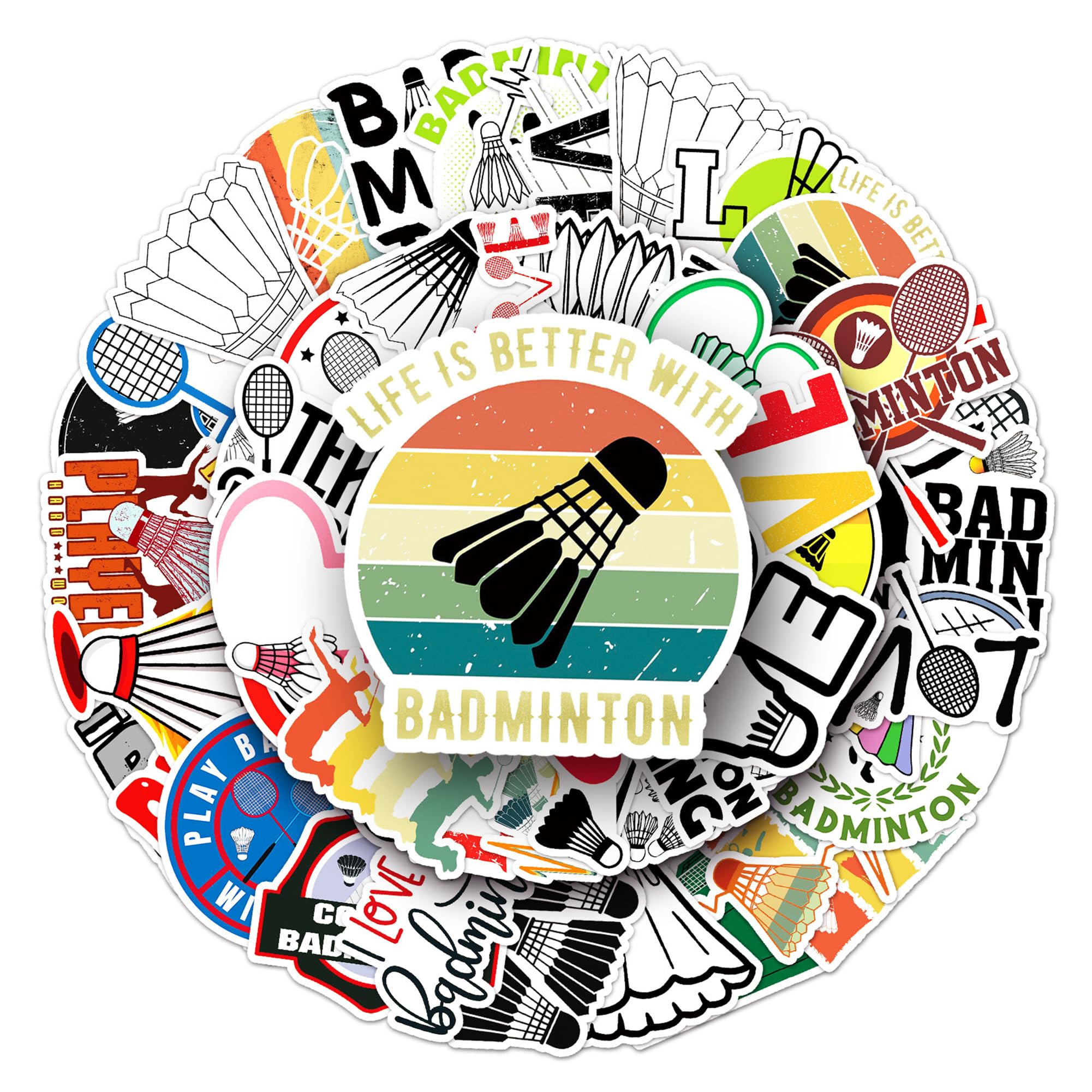 Photo 1 of Aiwuding Badminton Stickers Pack, 50PCs Athletic Sports Stickers, Vinyl Decals, Stickers for Hydro Flask, Laptop, Water Bottle, Gift Stickers for Kids, Toddlers, Teens, Party Favors (Badminton)