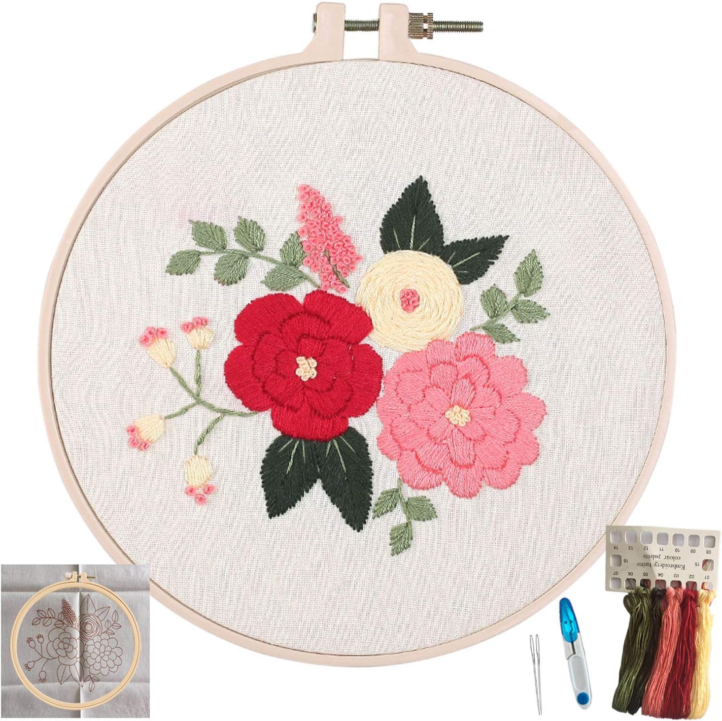 Beginner Embroidery kit with Pattern and Punch Needle, Hand Stamped Embroidery Kits