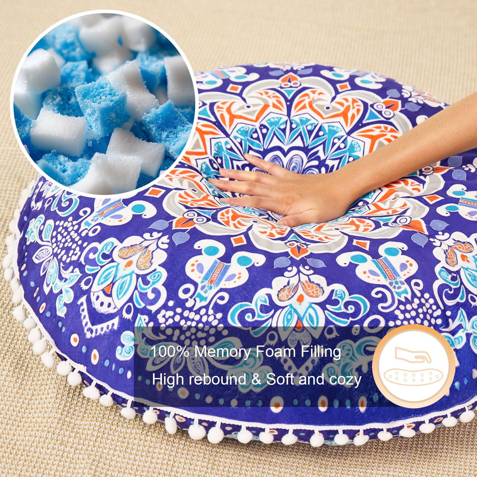 Turnextte 32 in Meditation Floor Cushion, Round Large Floor Pillow for Adult, Yoga Pillows for Sitting on Floor, Madala, Memory Foam Filling - Image 6