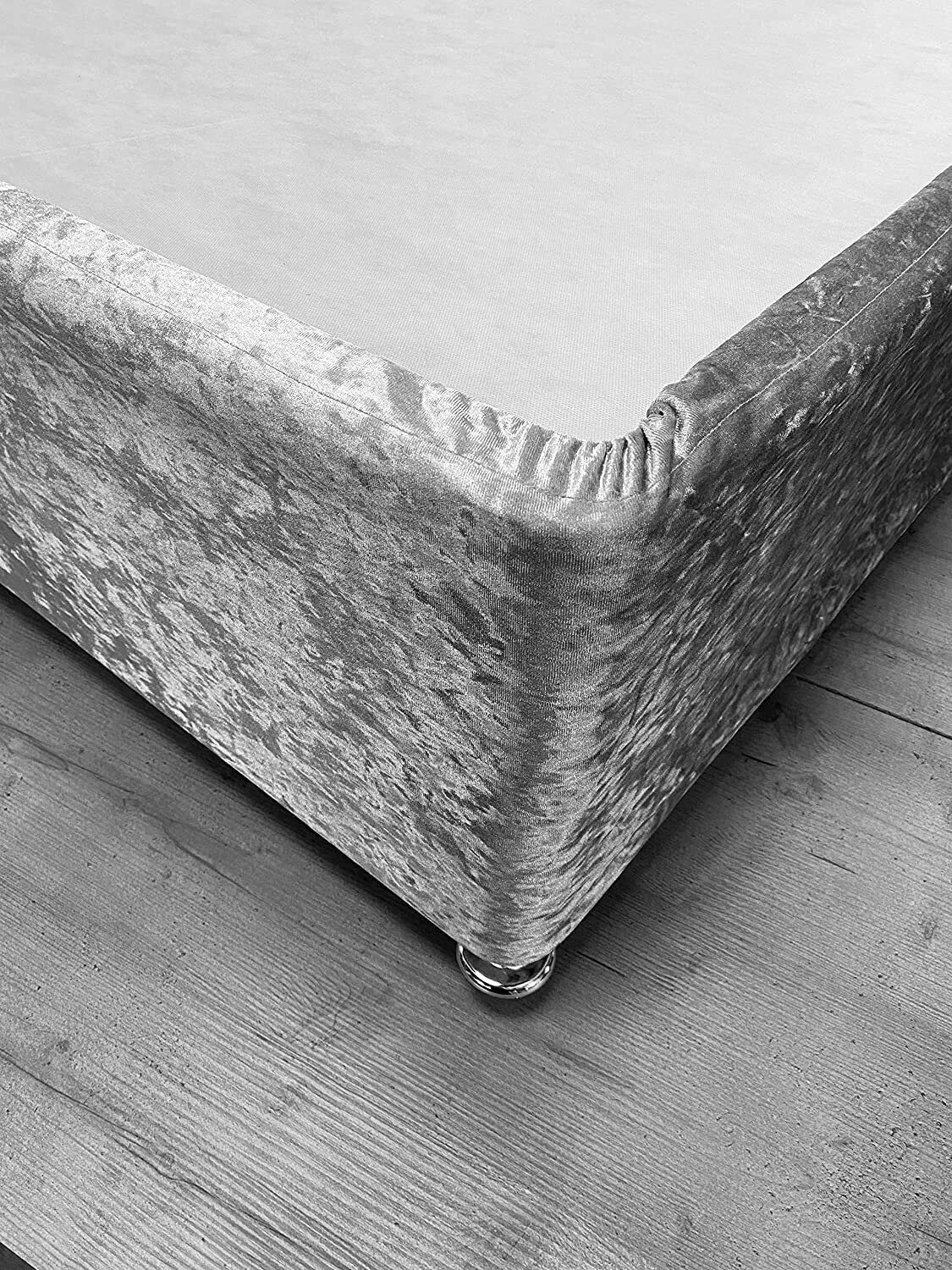 Crushed Velvet Divan Bed Base Wrap Valance Silver Grey Sheet Frame Cover Fully Elasticated Single Double King Super King Size (Silver, Single)