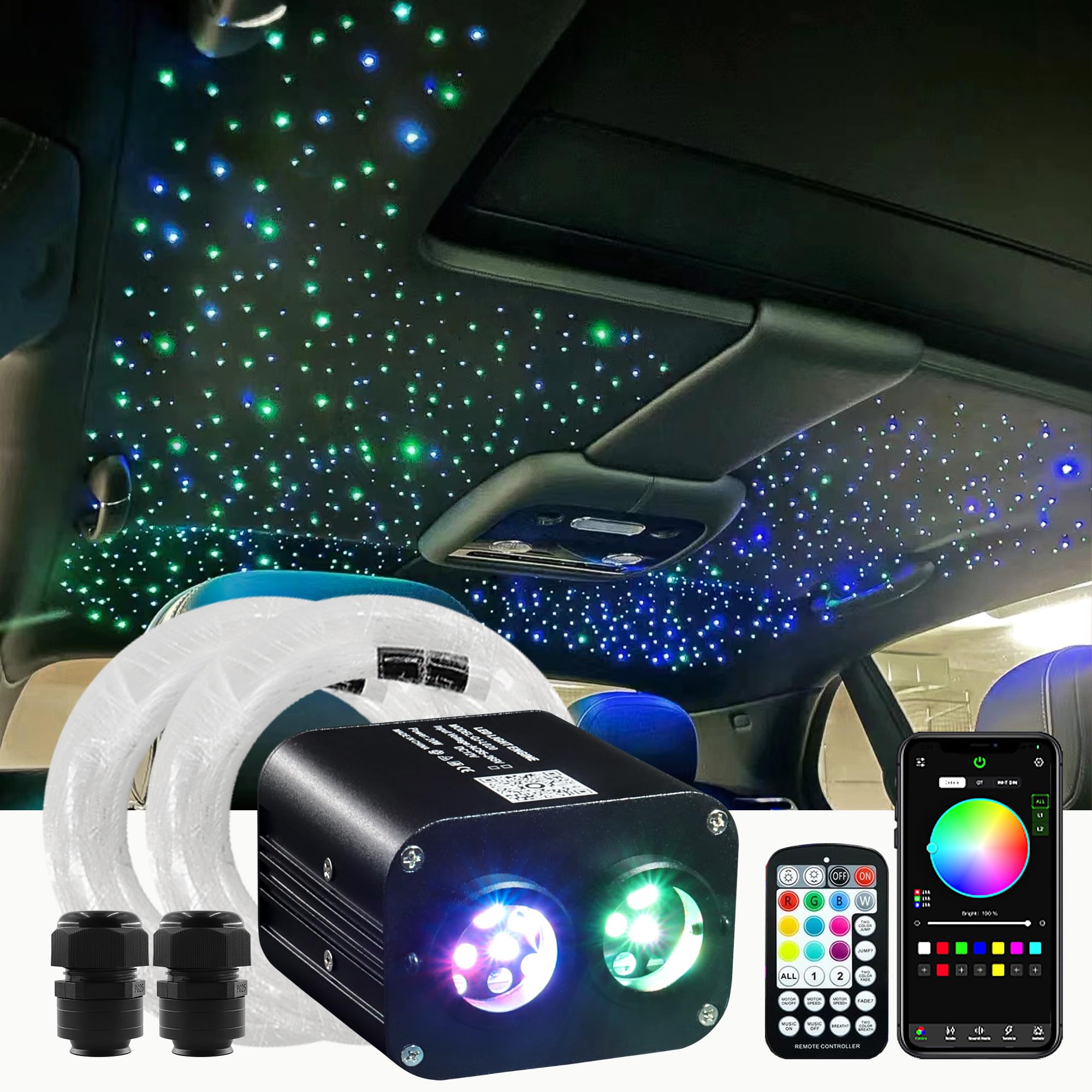 Photo 1 of ATOKEE Dual Color Twinkle 600pcs Starlight Headliner Kit, 0.03in 9.8ft 20W Fiber Optic Star Lights for Car Roof Use, Control by APP/Remote