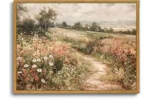 OIQArtOIQ Framed Canvas Wall Art,Vintage Decor,Landscape Nature Country Wildflower Paintings Farmhouse Pictures Modern Artwork Rustic Fall Flower Prints Cottagecore Office Living Room Bedroom Bathroom