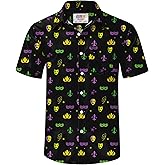 Arvilhill Men's Mardi Gras Shirt Fat Tuesday Short Sleeve Button Shirts (S-3XL)