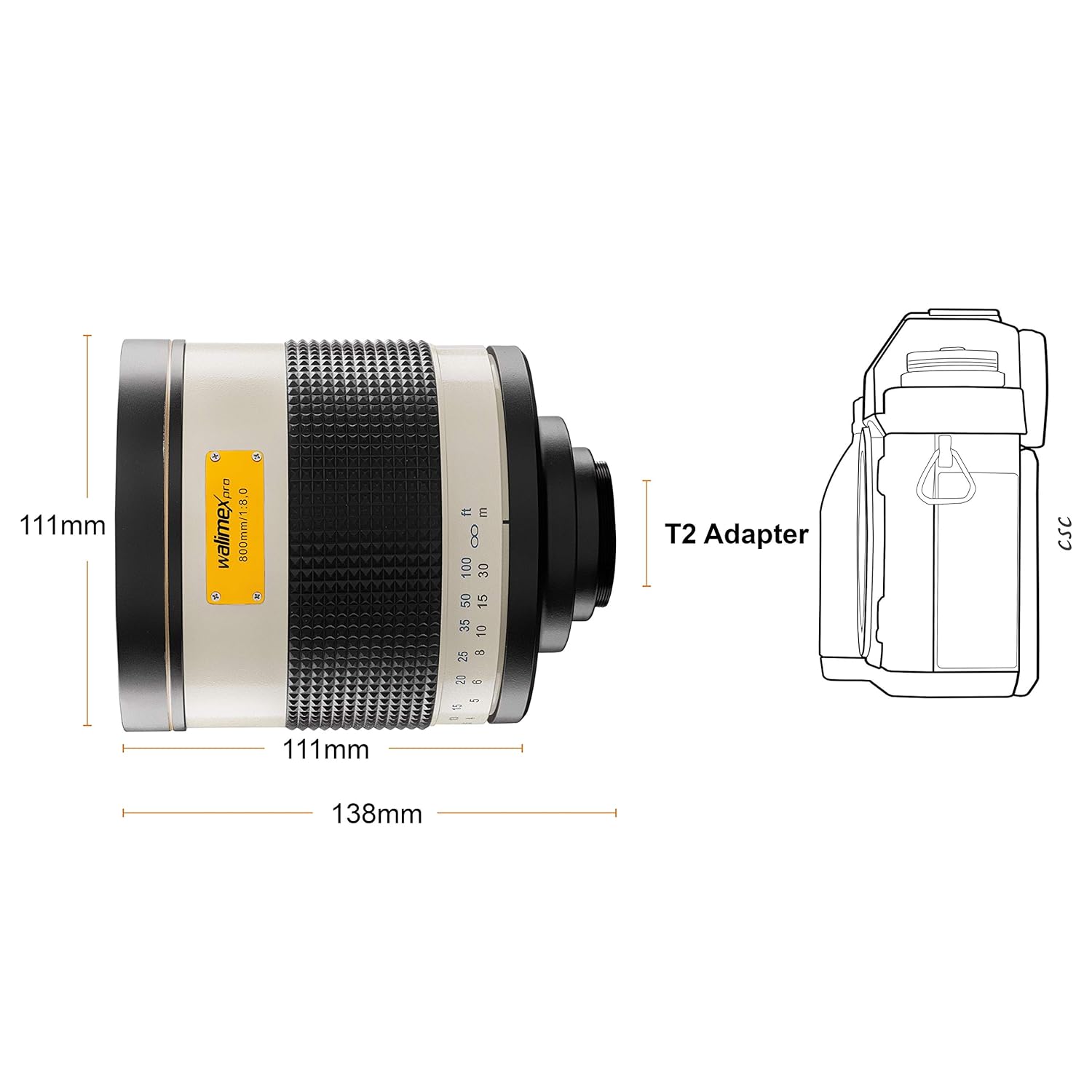 Walimex Pro - Objetivo réflex para Montura Canon RF (800 mm, 1:8,0 ...