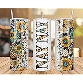 QPTADesignGift Nay Nay Sunflower Turquoise Gemstone And Leopard - Nay Nay Skinny Tumbler Cowhide Distressed Tumbler - Western Tumbler 20Oz Skinny Tumbler - Nay Nay Gift