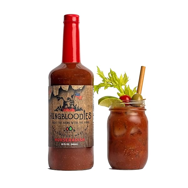 HUNGBLOODIES HORSERADISH CRAFT BLOODY MARY MIX 32 OZ “FIGHT THE HANG WITH THE HUNG”