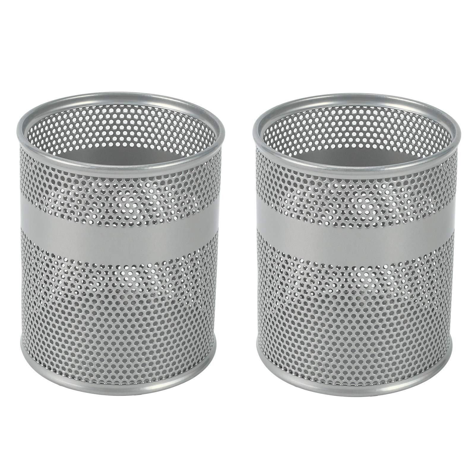 EasyPAG Mesh Desk Tidy Pen Pot Pencil Holder Makeup Brushes Storage Stationery Organiser,Pack of 2,Silver