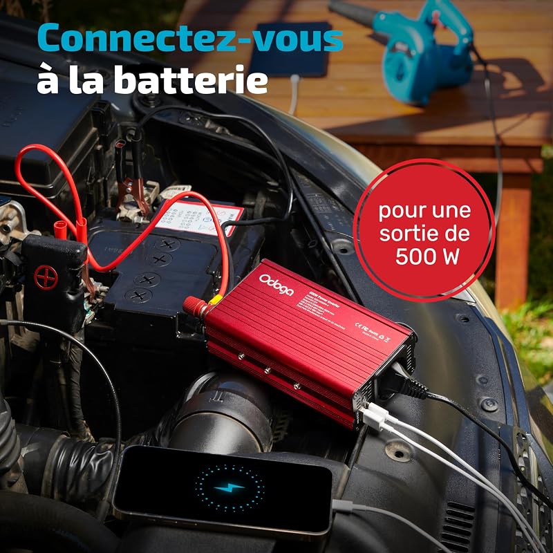 Convertisseur 12V 230V Voiture 500W – Transformateur Port USB-C & USB-A