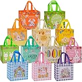 Fayayuan 12PCS Easter Gift Bags Large Reusable Bunny Egg Easter Basket Tote Bags,Non-Woven Easter Treat Bags for Gifts Wrapping, Egg Hunt Game, Easter Party Supplies, 8.3×7.9×5.9inch