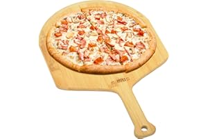 Mimiuo Natural Bamboo Pizza Peel - 12 Inch Wooden Pizza Spatula for Baking Homemade Pizza Bread and Cutting Fruit Vegs