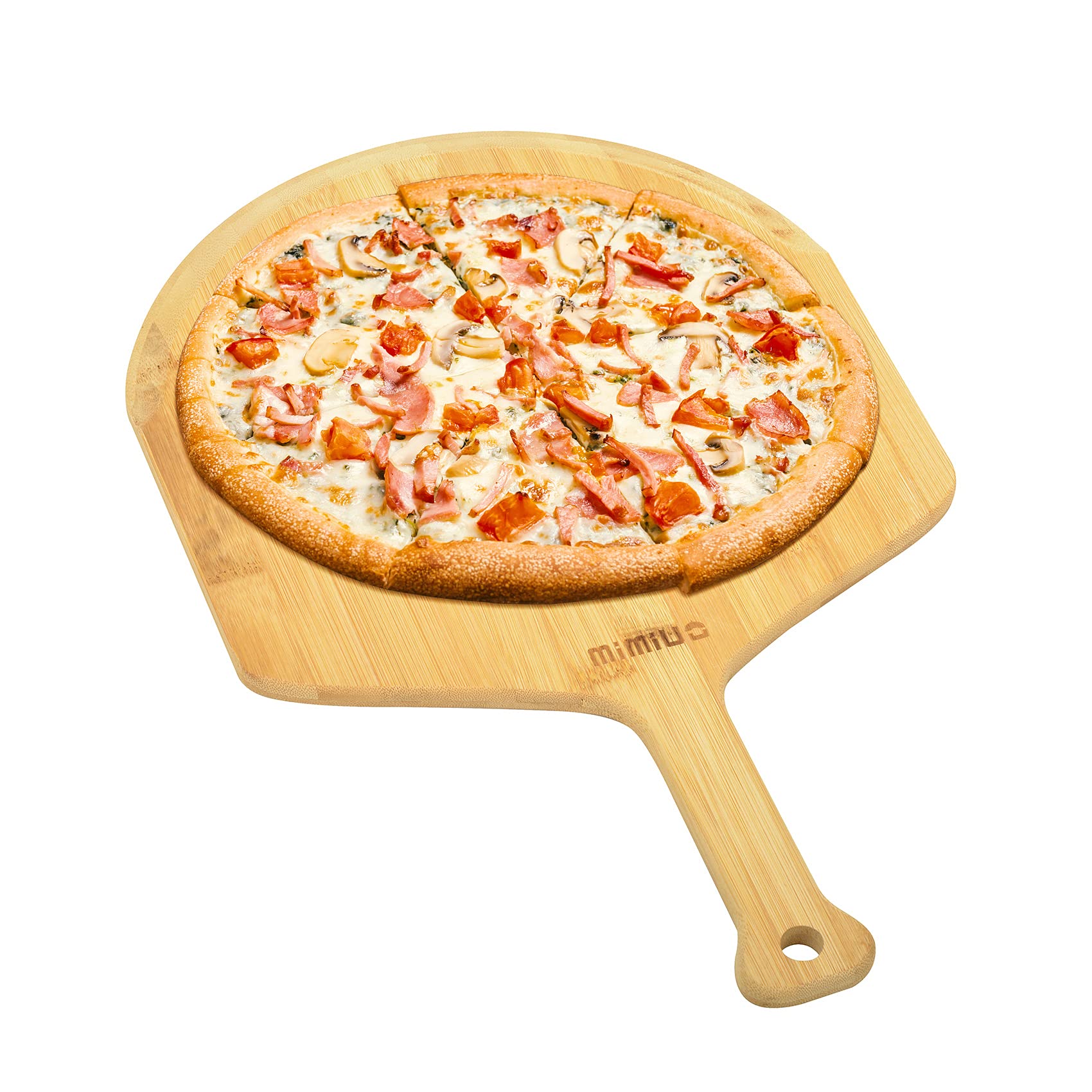 Mimiuo Bamboo Pizza Board, 11.6" Pizza Peel Paddle with Round Edge&Handle for Homemade Pizza and Bread, Oven or Grill Use