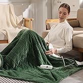 Electric Blanket Queen 84"x90" Heated Blanket Queen Size Dual Control Wheat Pattern Ultra-Soft Flannel & Thick Sherpa with 5 Heat Settings & 10H Auto Off, FCC/ETL Certified, Machine Washable, Green