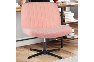 Sweetcrispy Criss Cross Chair Legged, Armless Office Swivel Desk Chair No Wheels, Vanity Height Adjustable Wide Seat Comfy Cute Computer Task Seating for Home Bedroom