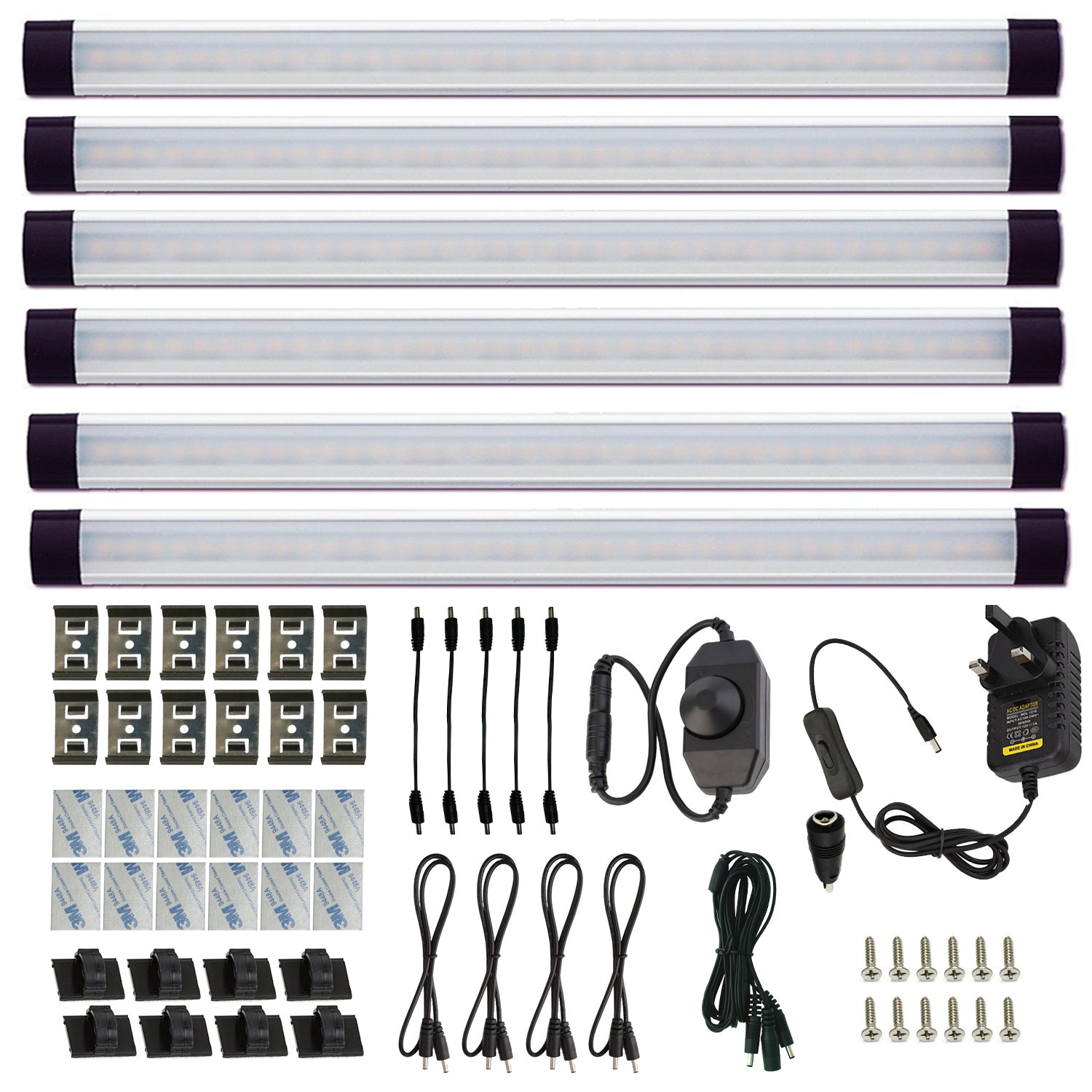 AlBOO Under Cabinet Kitchen Lights Wired LED Dimmable Warm White,28cm Under Cupboard Kitchen Lights 12V Plug in with Mains,Ultra Thin Fixture Under Couter Lights Display Lights for Cabinet 6 Pack