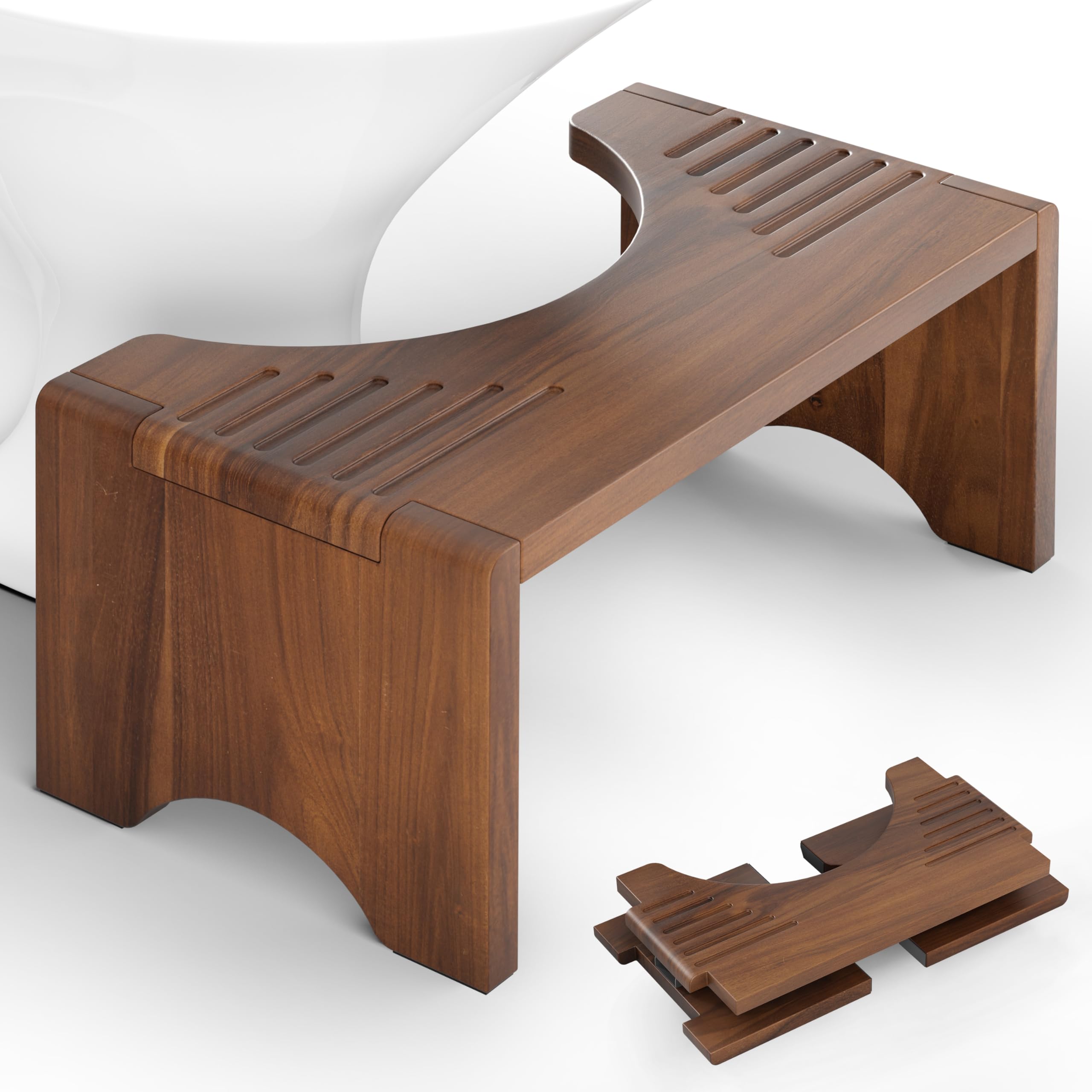 Photo 1 of Foldable Toilet Stool, Acacia Wood Poop Stool for Potty Training, 7 Inch Wooden Bathroom Aid for Comfortable Posture (Walnut, Foldable)