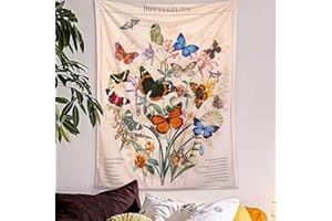 Zussun Butterfly Tapestry Vertical Vintage Floral Tapestries for Bedroom Aesthetic Flower Plant Tapestrys Wall Hanging Retro Beige Cute Colorful Art Wall Tapestry for Living Room Dorm (30" x 40")