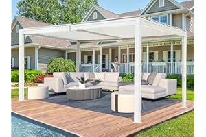 DOMI OUTDOOR LIVING Domi Louvered Pergola 10X16FT, Aluminum Pergola with Adjustable Louvered Roof and Drainage Gutter, Outdoor Pergola Gazebo for Patio, Backyard, Deck, White