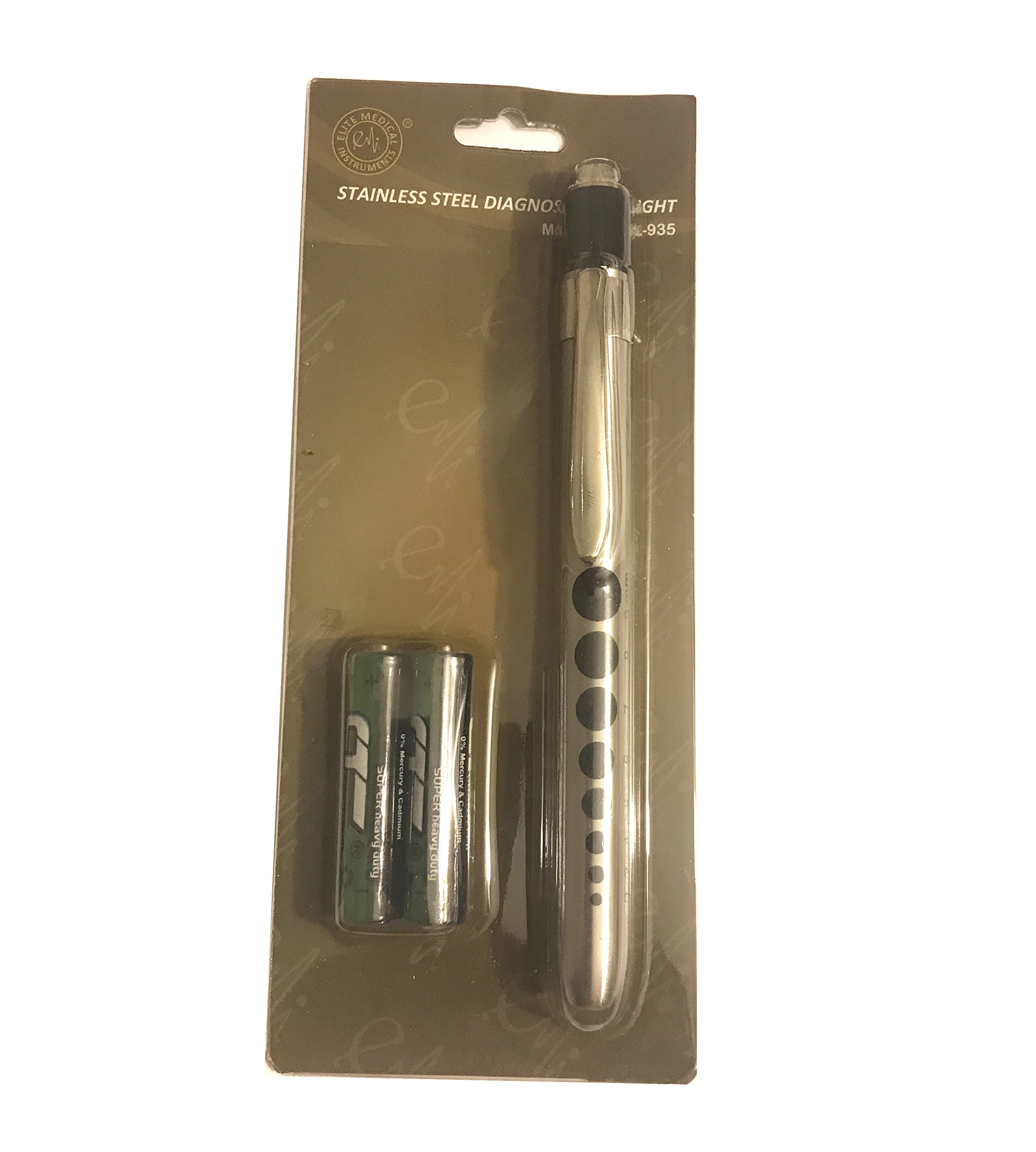 EMI Stainless Steel Diagnostic Medical Penlight with Pupil Gauge and Click Trigger - Silver EPL-935