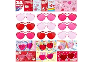Mikulala 24 Pack Valentines Day Gifts Cards Sunglasses, Valentine Heart Sunglasses for Kids Classroom Exchange Gifts, Party Supplies, Beach Pool Party Favors Goodie Bag Stuffer