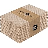 Native Fab Cotton Kitchen Towel with Hanging Loop 16x26 inches, 6-Pack, Waffle Weave Kitchen Towels for Cleaning Drying, Washcloths Soft & Absorbent Cloth Rags, Bar Towel, Dish Cloth, Beige