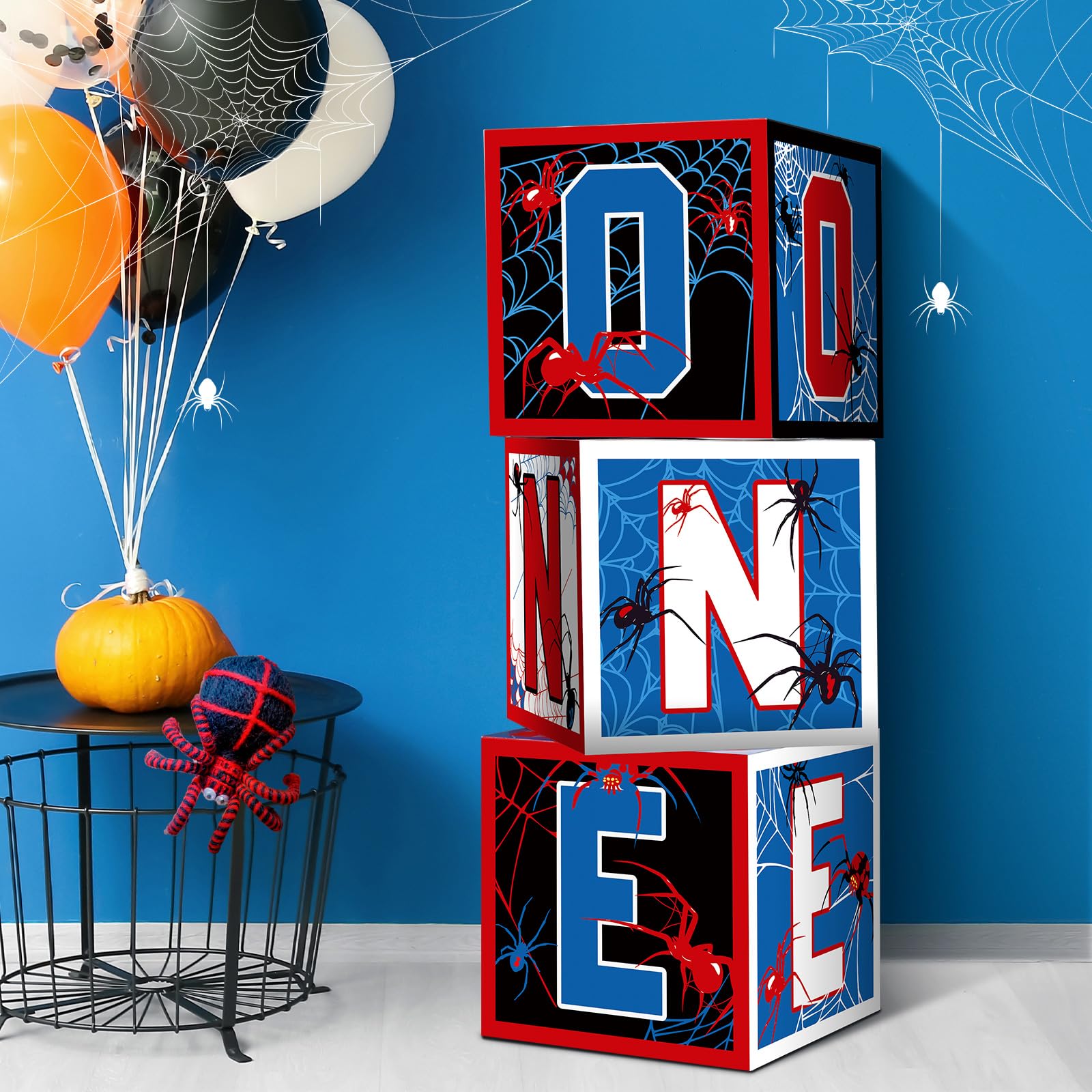 Feifeiya 3 Pcs Spider 1st Birthday Decoration Spider Theme Balloon Boxes One Baby Letter Box Theme One Blocks for Boy First Birthday Party Decoration Backdrop Photoshoot Props