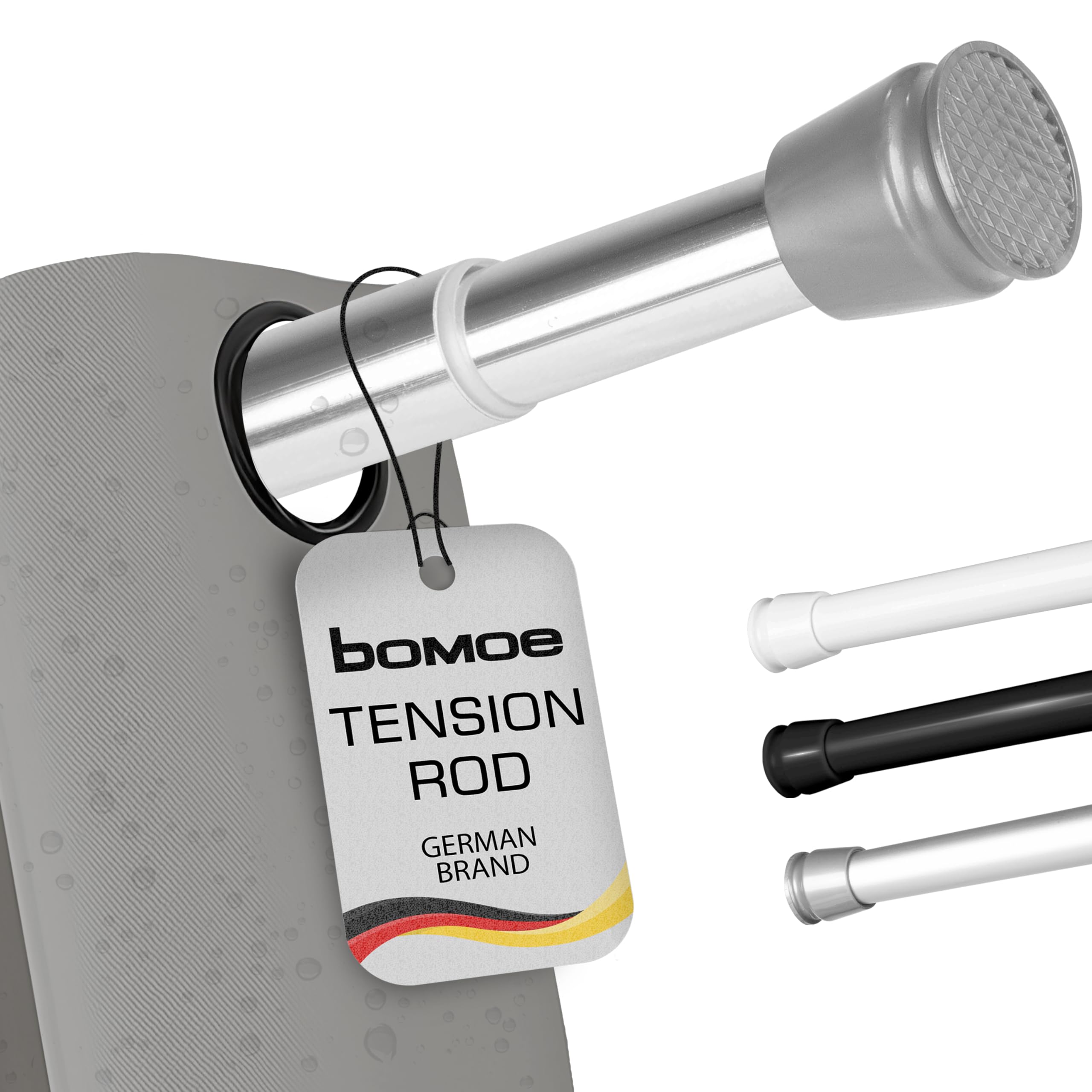 bomoe Telescopic Shower Curtain Pole Without Drilling 115–200 cm Extendable Tension Rods for Curtains Non-Slip Bathroom Wardrobe Chrome No Drill Shower Curtain Rail