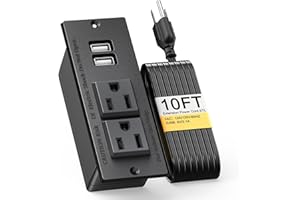 Kungfuking Desktop Power Grommet Conference Recessed Power Strip in Desk Outlet Power Socket 2-Socket &2-USB Ports 9.85 FT Extension Power Cord, ETL Listed