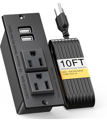 LENCENT Regleta Enchufe USB 3M Con Enchufe Plano, Regleta Enchufe Plano Con 4 Tomas De CA, 3 USB