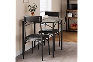 Amyove Modern Rustic Gray Square Dining Set, 29.2' L x W 30.1' H Table, 33.7' 18.4' 17' Chairs, 2 Person, Metal & MDF, Easy Assembly, Space-Saving