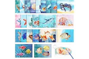 ZOIIWA 24 Pcs Dementia Products for Elderly Reusable Water Painting Toys Dementia Activities Ocean Life for Adults Seniors Toys Water Doodle Coloring Set Painting Brush for Elderly Drawing Gifts