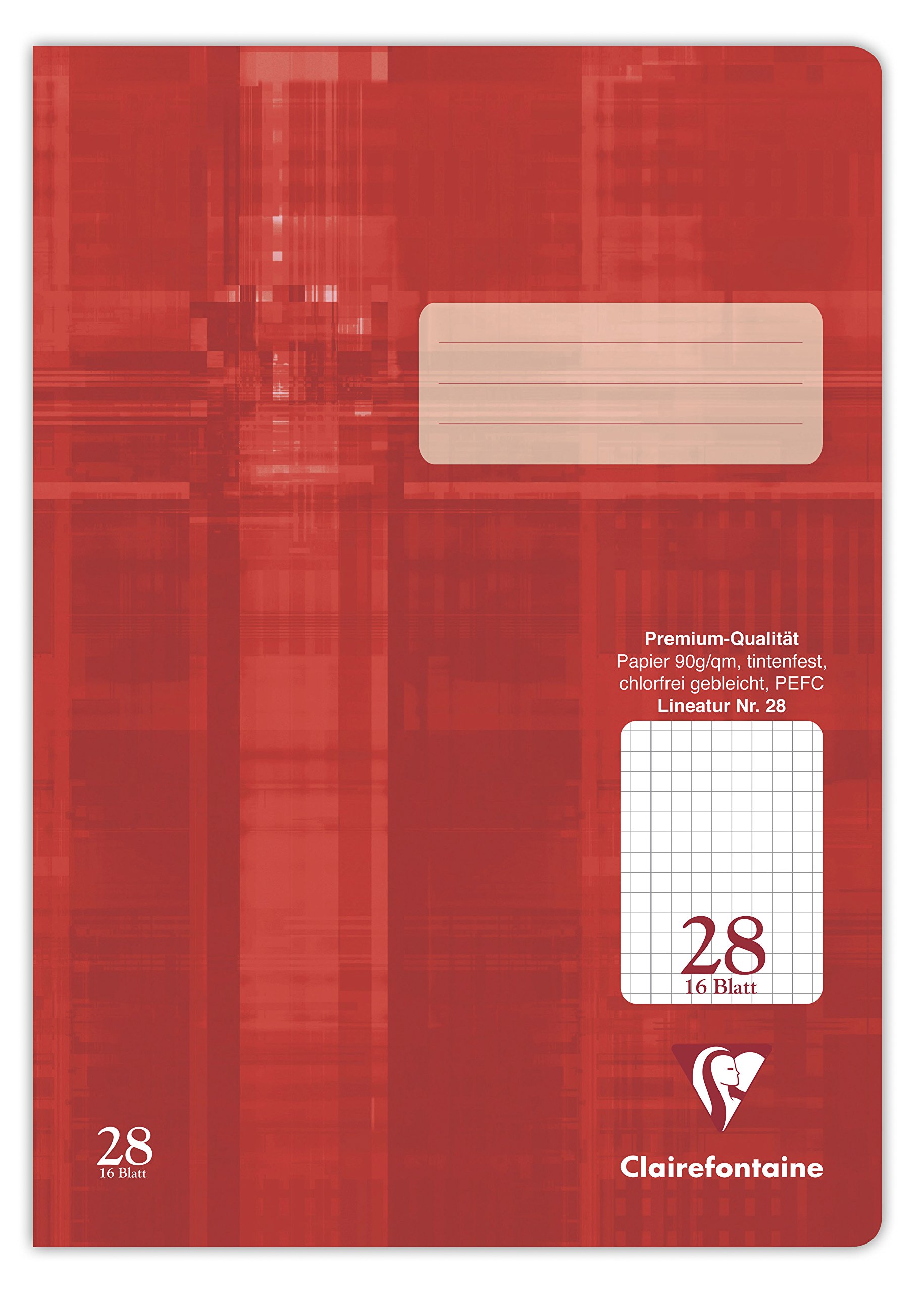 Clairefontaine 331628C - Pack of 25 Notebooks, Ideal for School, DIN A4 21x29.7 cm, 28-Square 5x5mm Continuous with Margin, 64 Pages, 90g, Red, 1 Pack