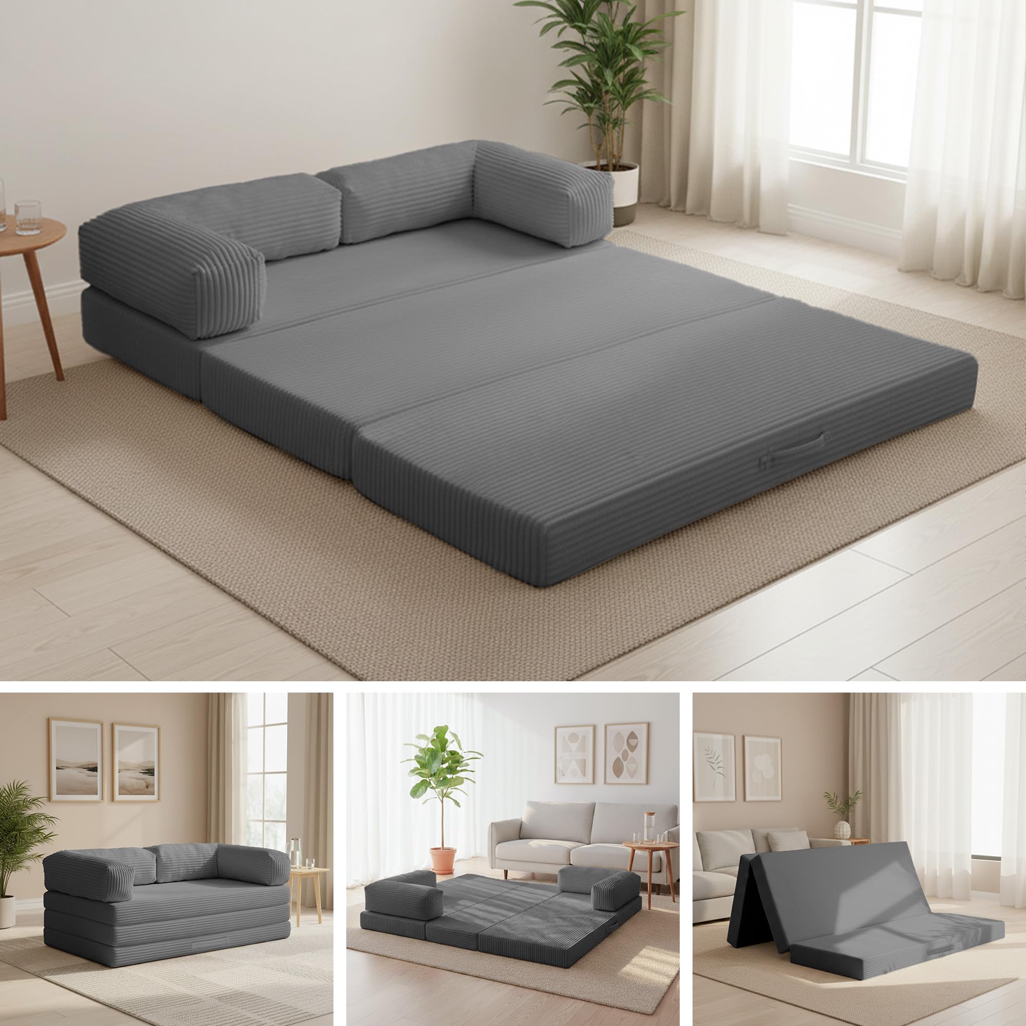 Photo 1 of *USED*
NLDD Convertible Sofa Bed Queen,5-in-1 Folding Boneless Couch Corduroy Futon Sofa Bed,Tri-Fold Mattress with Removable Armrests & Handle,Sleeper with Pull Out Bed for Small Space Living Room Bedroom